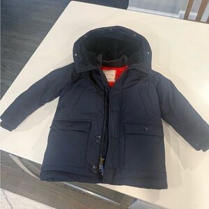Crewcuts Down Parka Dark Blue Kids Jacket with Hood and red lining detail